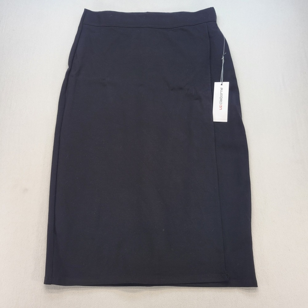 Liz Claiborne Pencil Skirt Women M Black Professional Wrap Front Midi